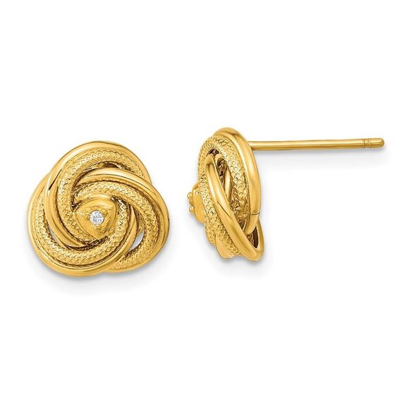 Kazi Luxury 14k Yellow Gold Polished & Textured CZ Love Knot Earrings